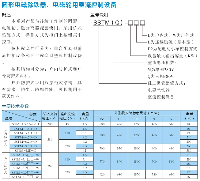 圓形電磁除鐵、電磁輪用整流控制設(shè)備